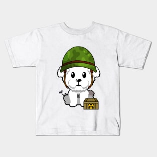 Funny Furry dog is a soldier Kids T-Shirt